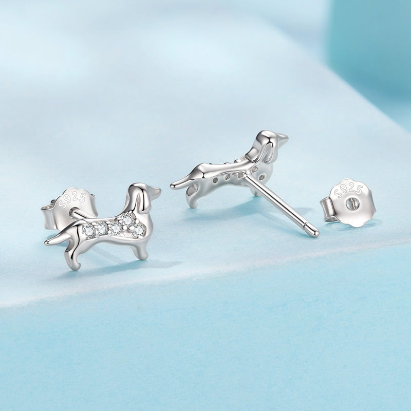 Sterling Silver Dachshund Lover Stud Hypoallergenic Earrings