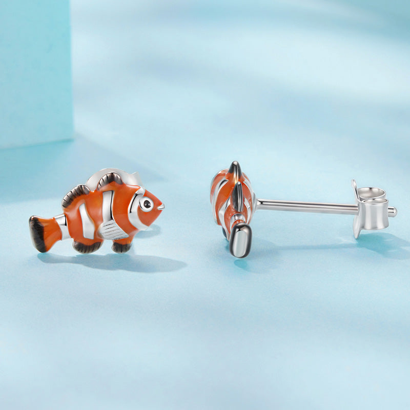 Sterling Silver Clownfish Stud Hypoallergenic Earrings