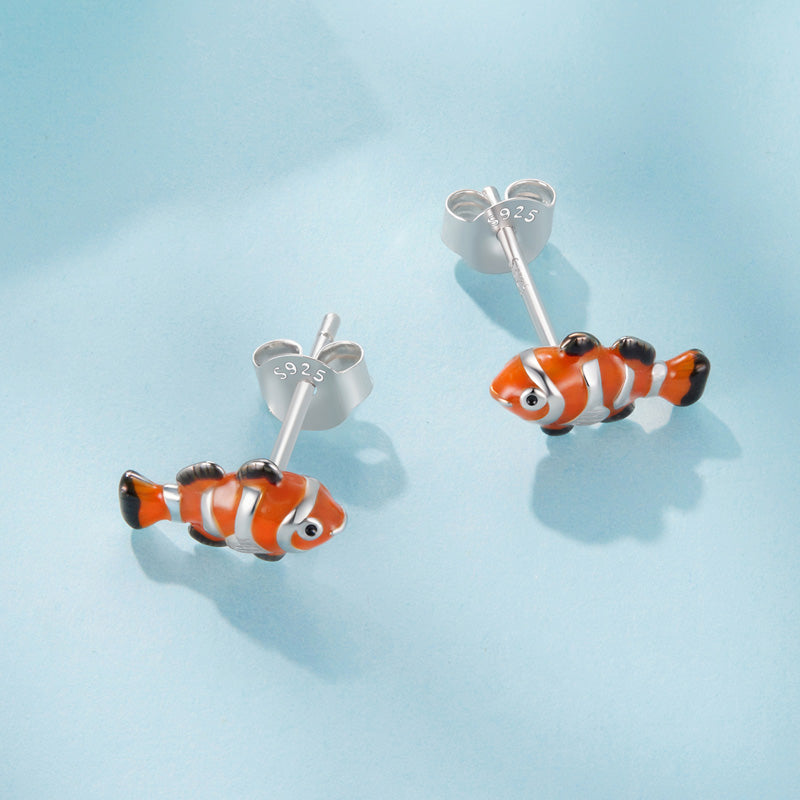 Sterling Silver Clownfish Stud Hypoallergenic Earrings