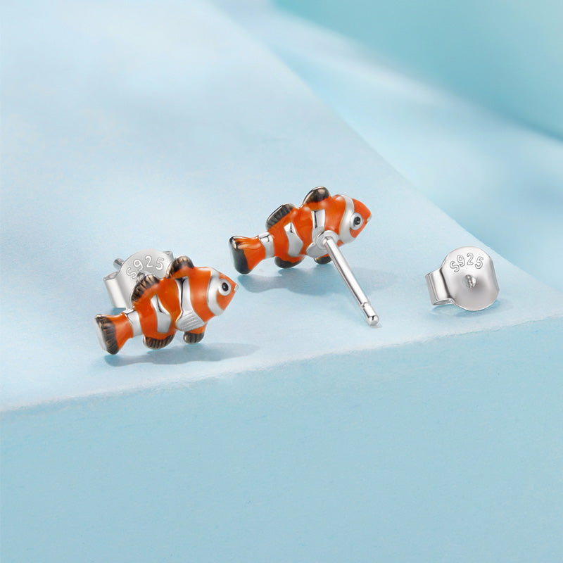 Sterling Silver Clownfish Stud Hypoallergenic Earrings