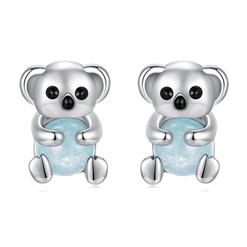 Sterling Silver Mini Koala Jade Stud Hypoallergenic Earrings