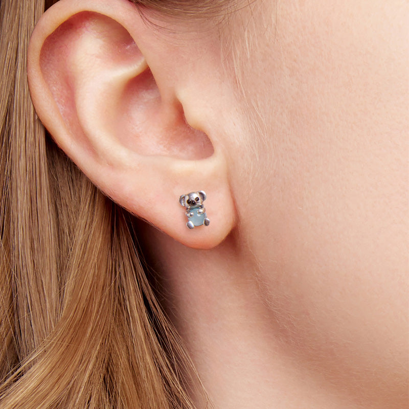 Sterling Silver Mini Koala Jade Stud Hypoallergenic Earrings