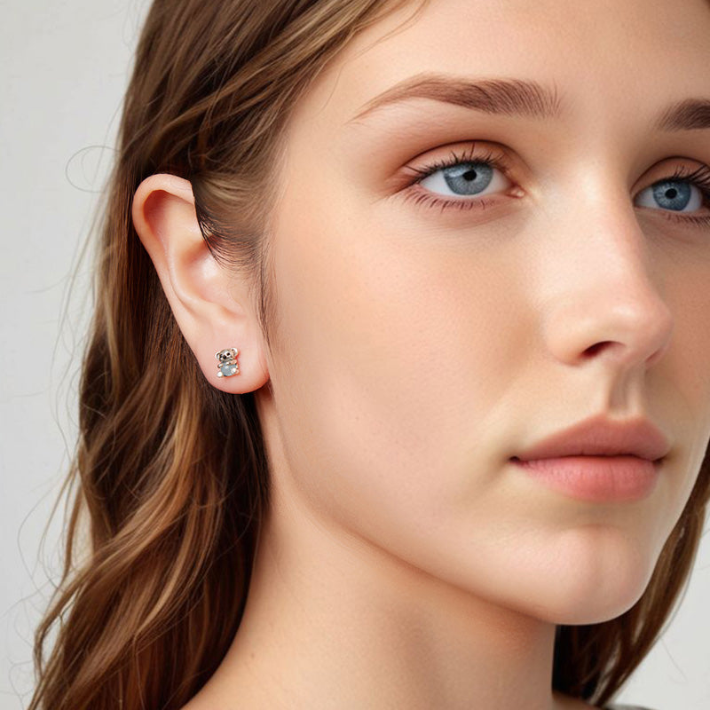 Sterling Silver Mini Koala Jade Stud Hypoallergenic Earrings