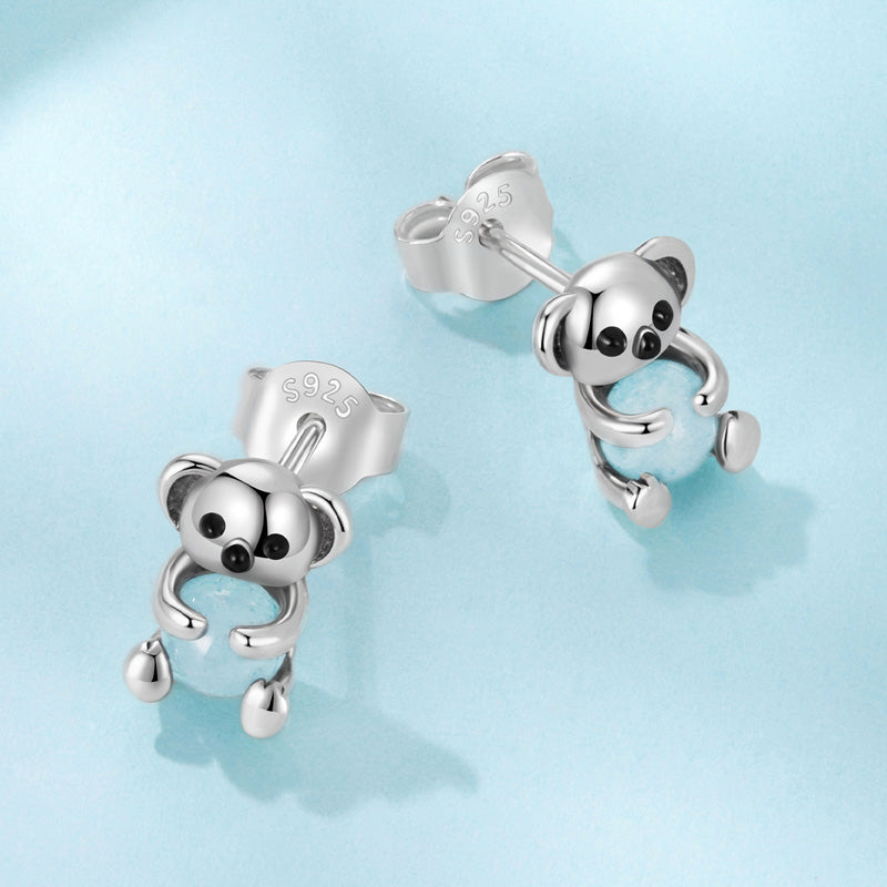 Sterling Silver Mini Koala Jade Stud Hypoallergenic Earrings