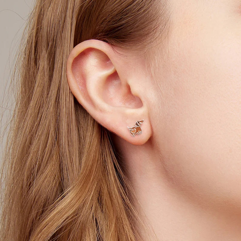 Sterling Silver Dachshund Stud Hypoallergenic Earrings
