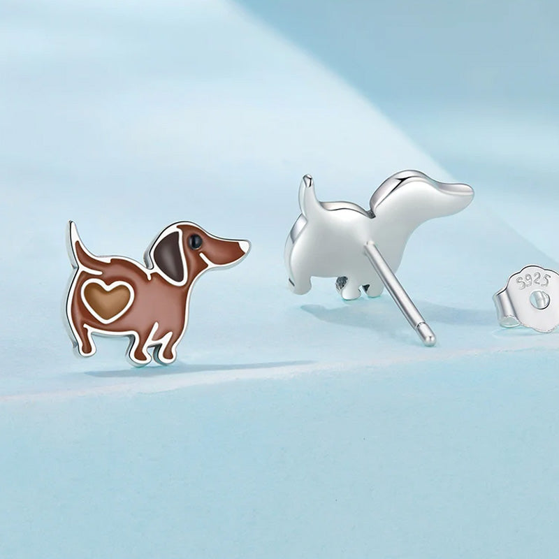Sterling Silver Dachshund Stud Hypoallergenic Earrings