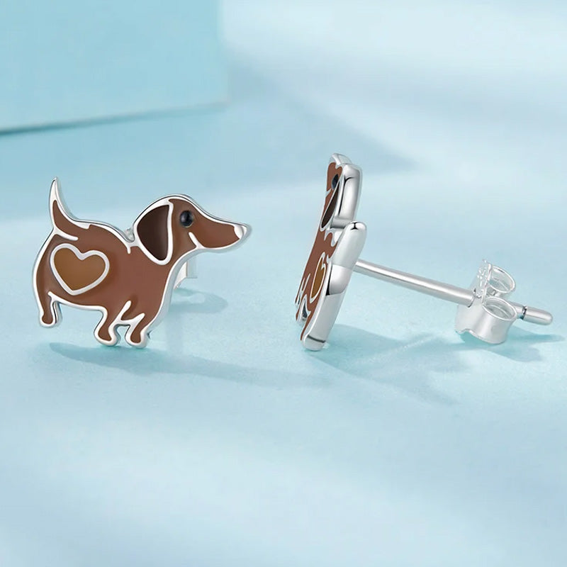 Sterling Silver Dachshund Stud Hypoallergenic Earrings
