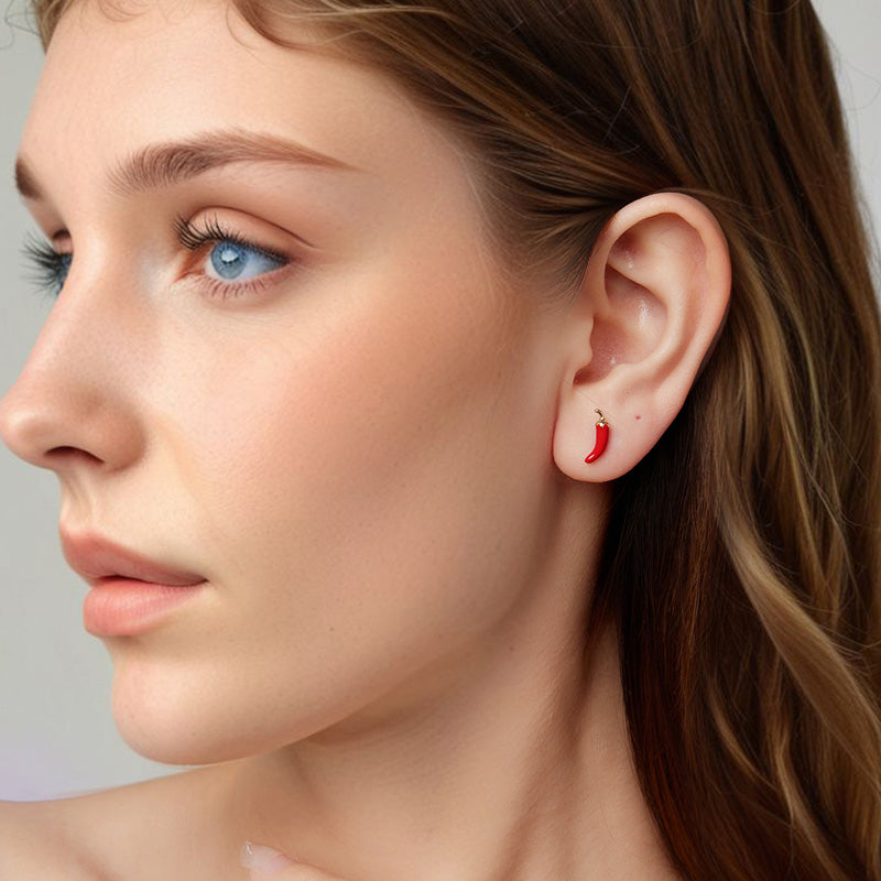 Sterling Silver Chili Pepper Stud Hypoallergenic Earrings