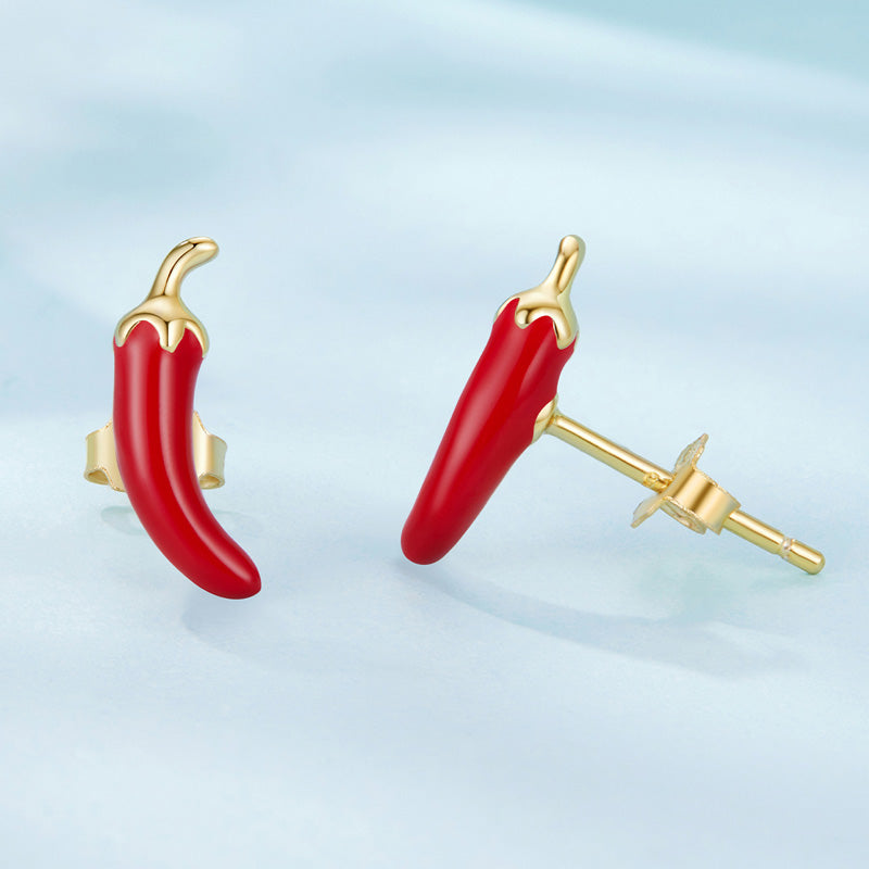 Sterling Silver Chili Pepper Stud Hypoallergenic Earrings