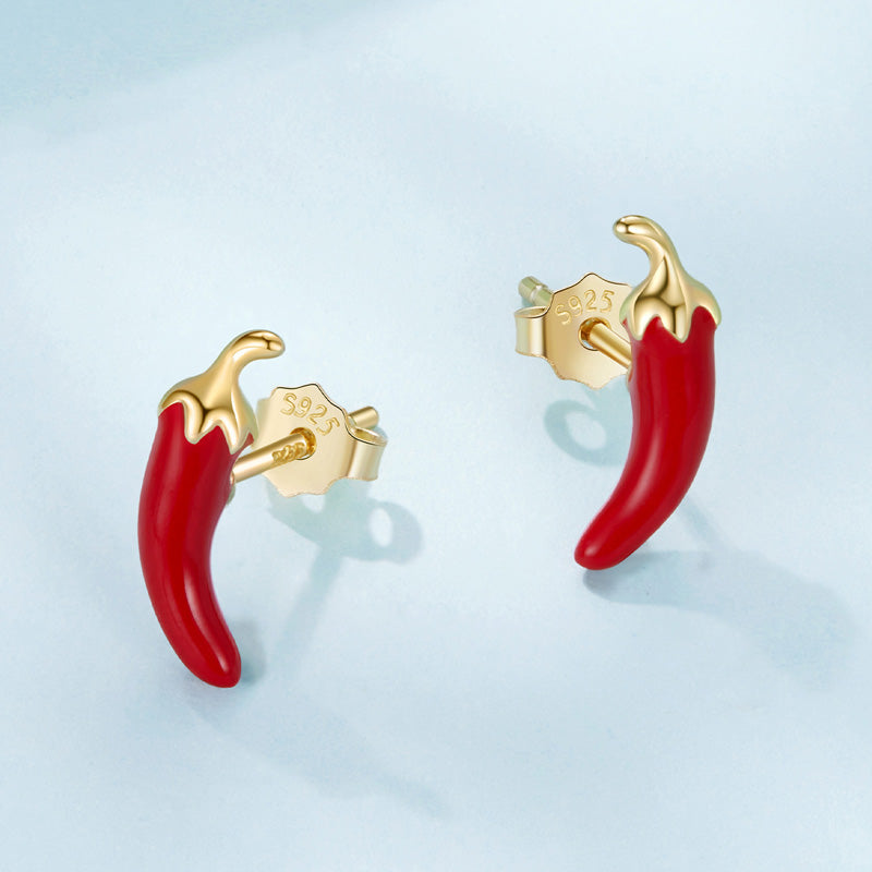 Sterling Silver Chili Pepper Stud Hypoallergenic Earrings