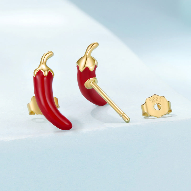 Sterling Silver Chili Pepper Stud Hypoallergenic Earrings