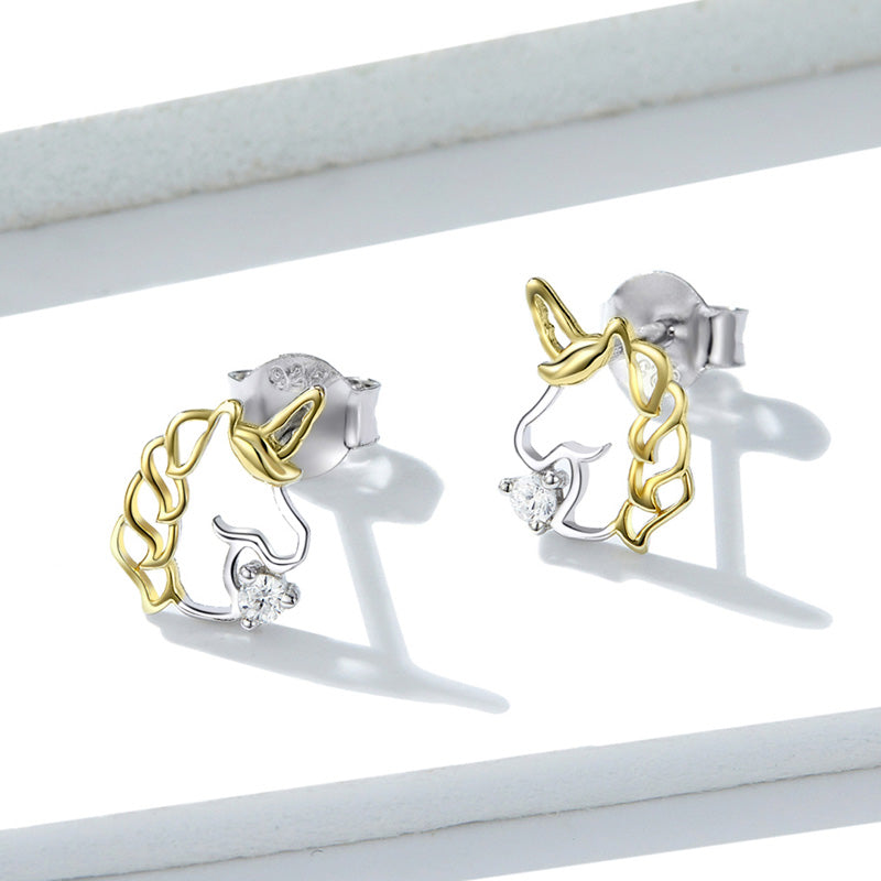 Sterling Silver Winged Unicorn Stud Hypoallergenic Earrings