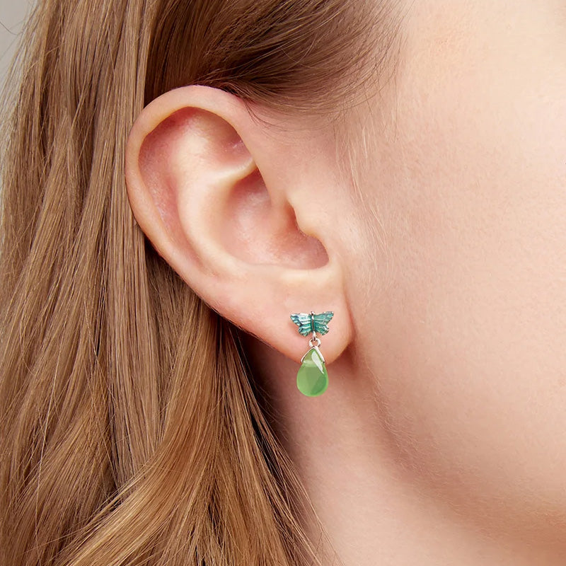 Sterling Silver Green Resin Crystal Butterfly Stud Hypoallergenic Earrings