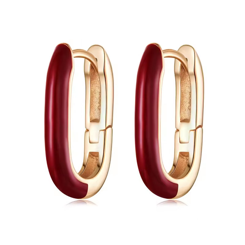 Sterling Silver Angela Red Huggie Hypoallergenic Earrings