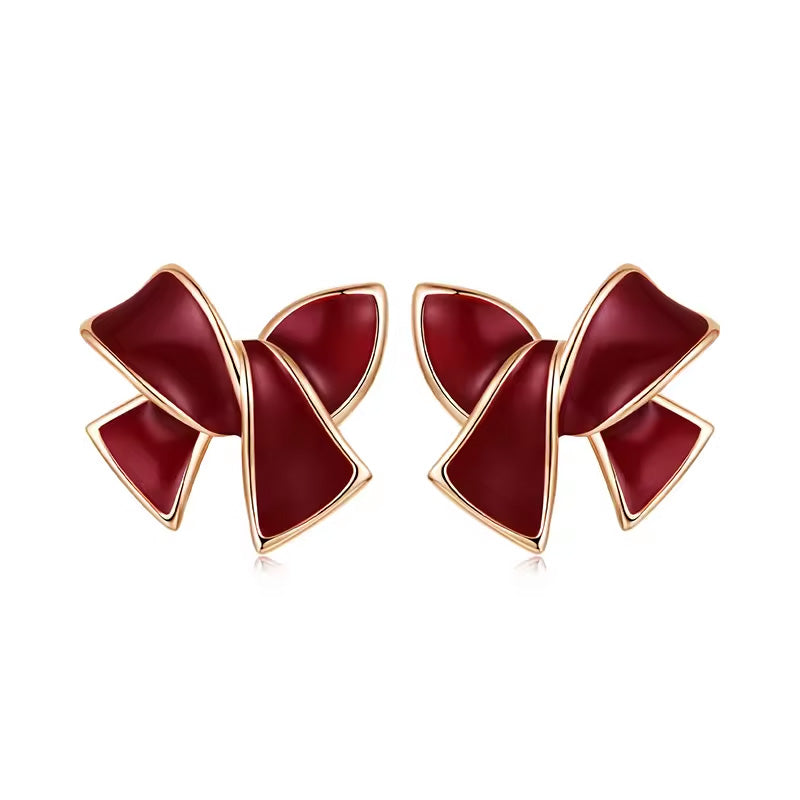 Sterling Silver Angela Red Bowknot Stud Hypoallergenic Earrings