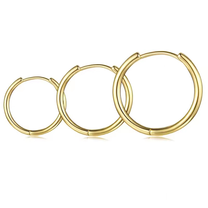 Sterling Silver 12mm/17mm/22mm Gold Circle Huggie Hypoallergenic Earrings
