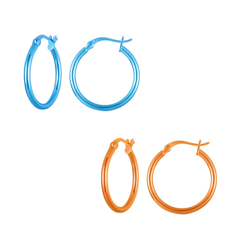 Sterling Silver Classic Coloured Circle Hoop Hypoallergenic Earrings