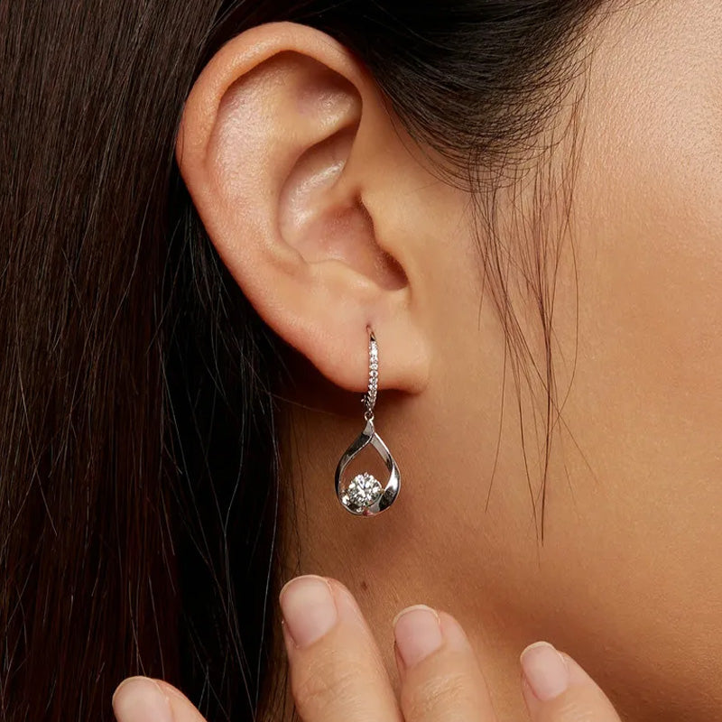 Sterling Silver Waterdrop 1ct Moissanite Leverback Hypoallergenic Earrings
