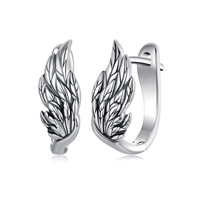 Sterling Silver Angel Feather Hoop Hypoallergenic Earrings