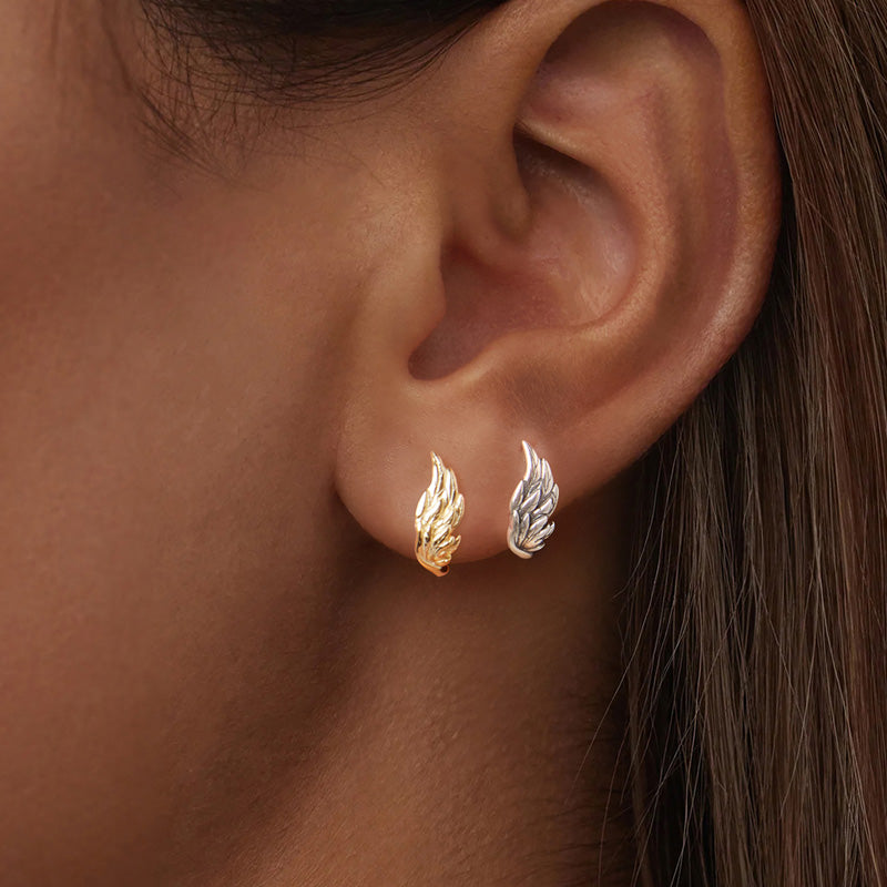 Sterling Silver Angel Feather Hoop Hypoallergenic Earrings