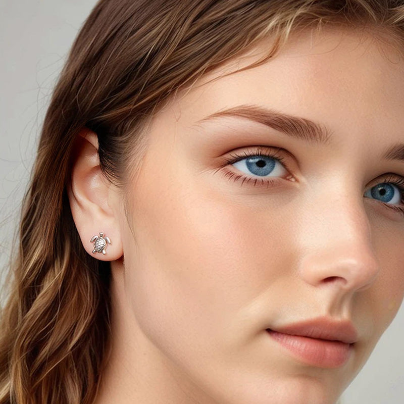 Sterling Silver Lucky Turtle Stud Hypoallergenic Earrings