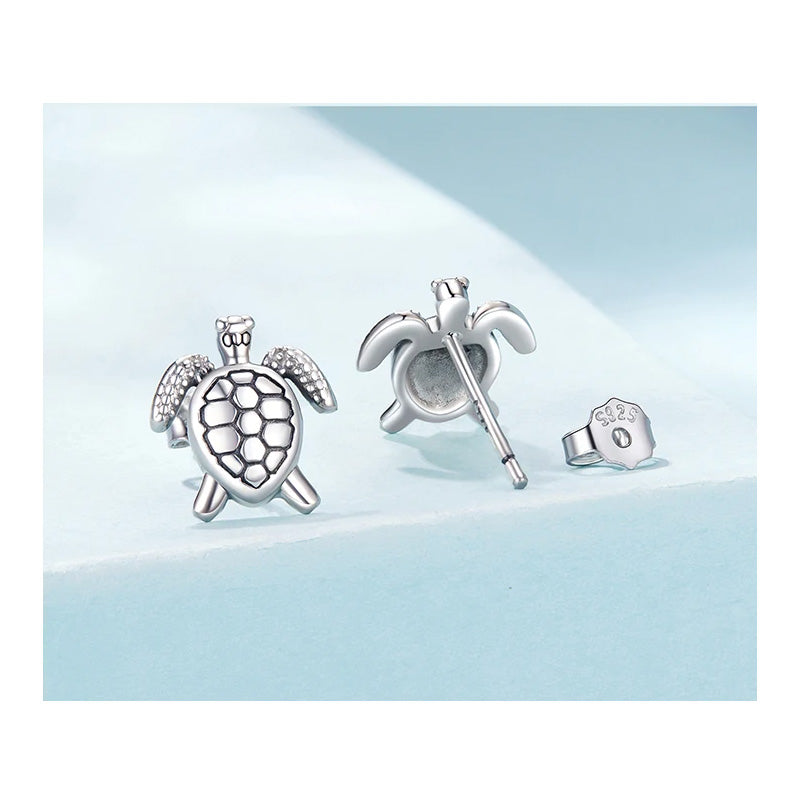 Sterling Silver Lucky Turtle Stud Hypoallergenic Earrings