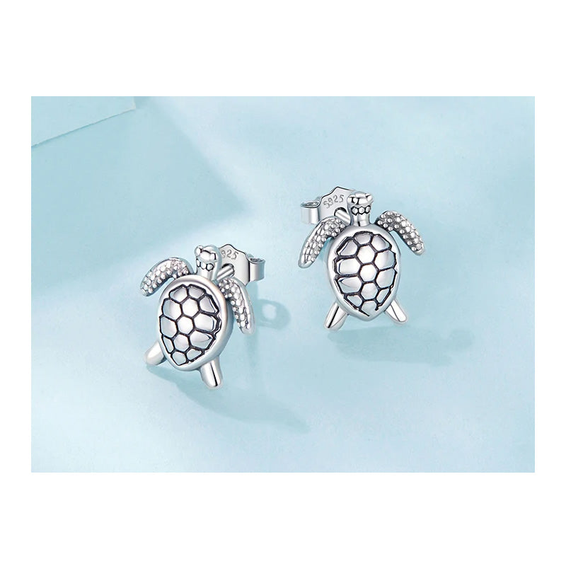 Sterling Silver Lucky Turtle Stud Hypoallergenic Earrings
