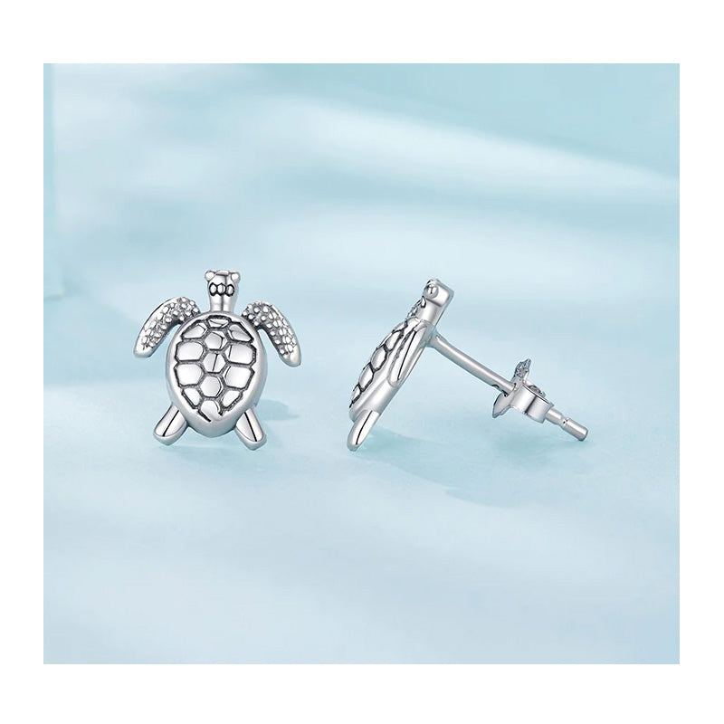Sterling Silver Lucky Turtle Stud Hypoallergenic Earrings