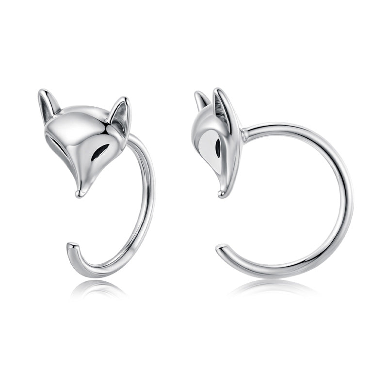 Sterling Silver Fox Head Wrap Hypoallergenic Earrings