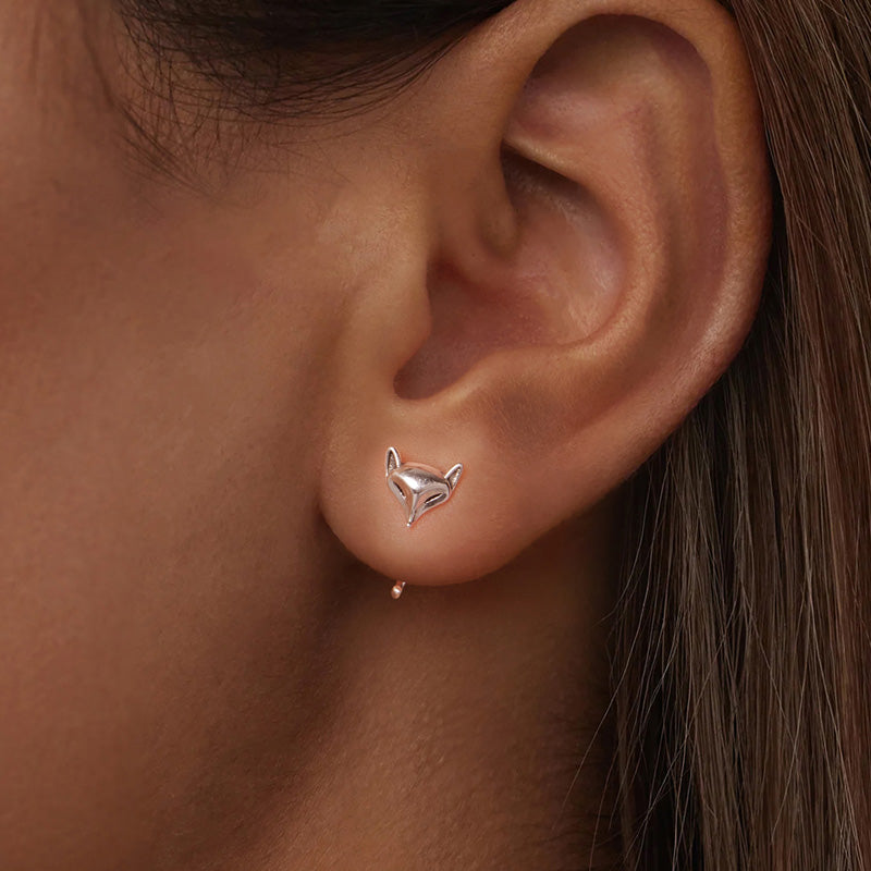 Sterling Silver Fox Head Wrap Hypoallergenic Earrings