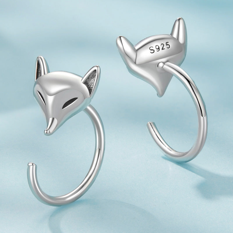 Sterling Silver Fox Head Wrap Hypoallergenic Earrings