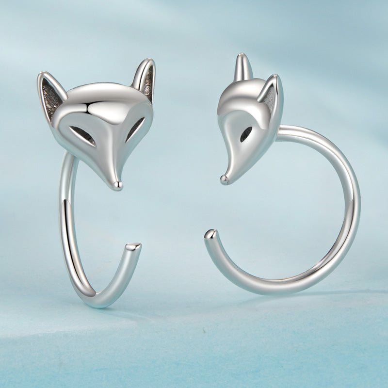 Sterling Silver Fox Head Wrap Hypoallergenic Earrings