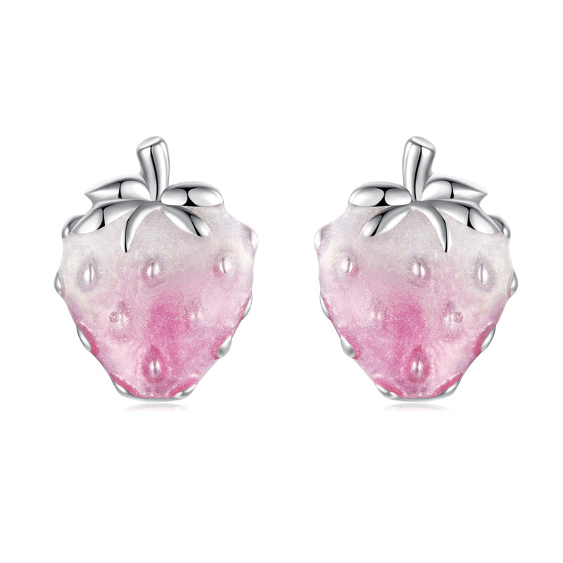 Sterling Silver Pink Strawberry Stud Hypoallergenic Earrings