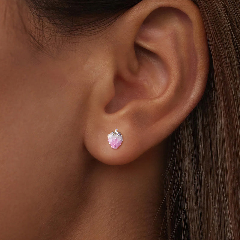 Sterling Silver Pink Strawberry Stud Hypoallergenic Earrings