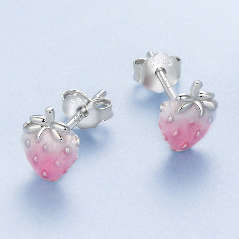 Sterling Silver Pink Strawberry Stud Hypoallergenic Earrings