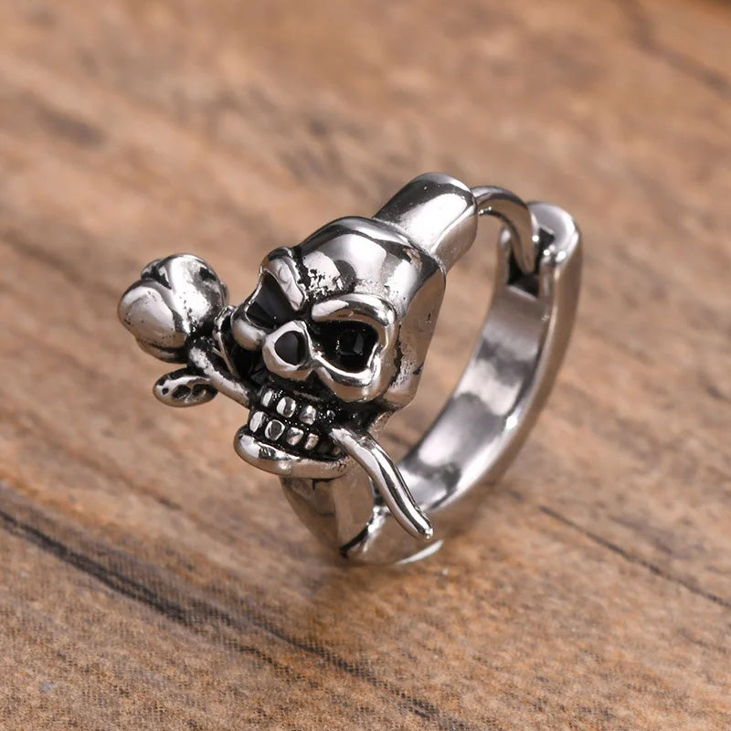 Sterling Silver Rose Skull Huggie Hypoallergenic Earrings