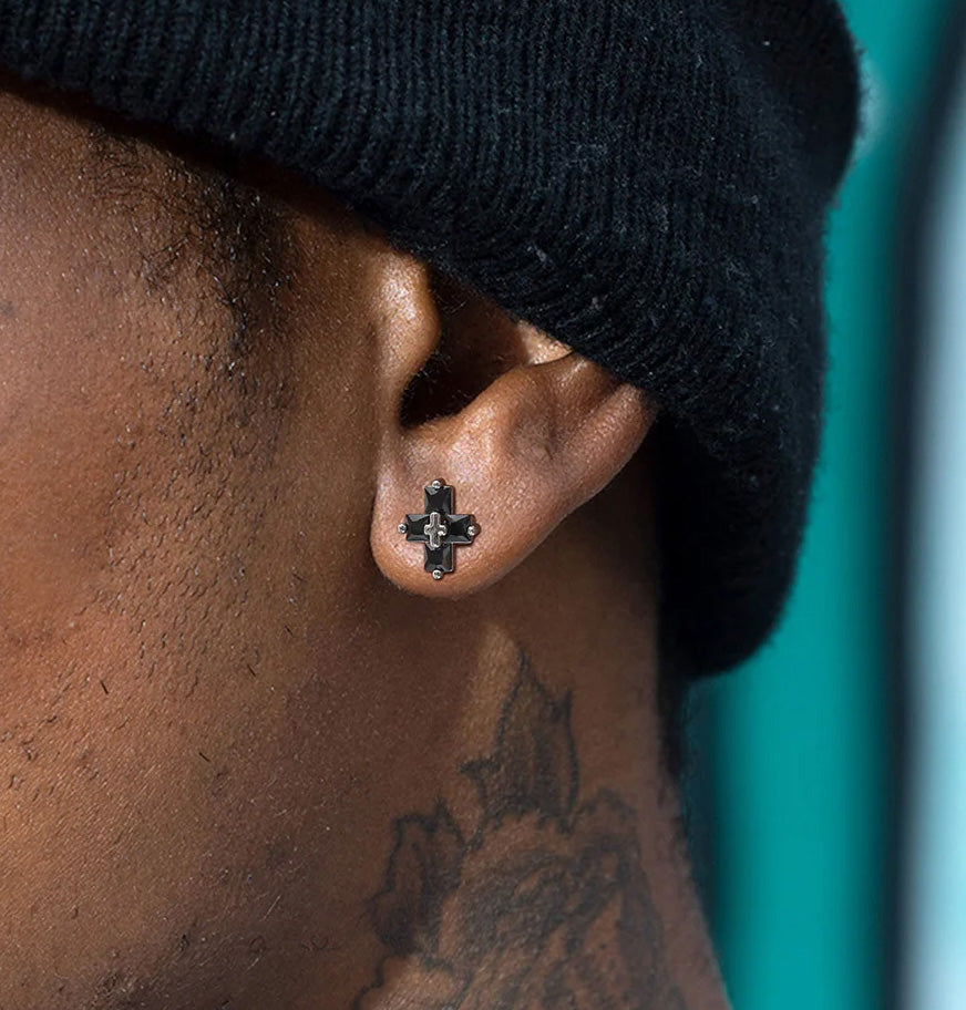 Sterling Silver Double Cross Stud Earrings