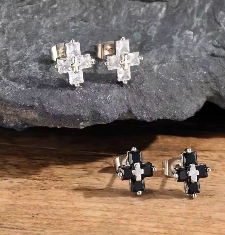 Sterling Silver Double Cross Stud Earrings