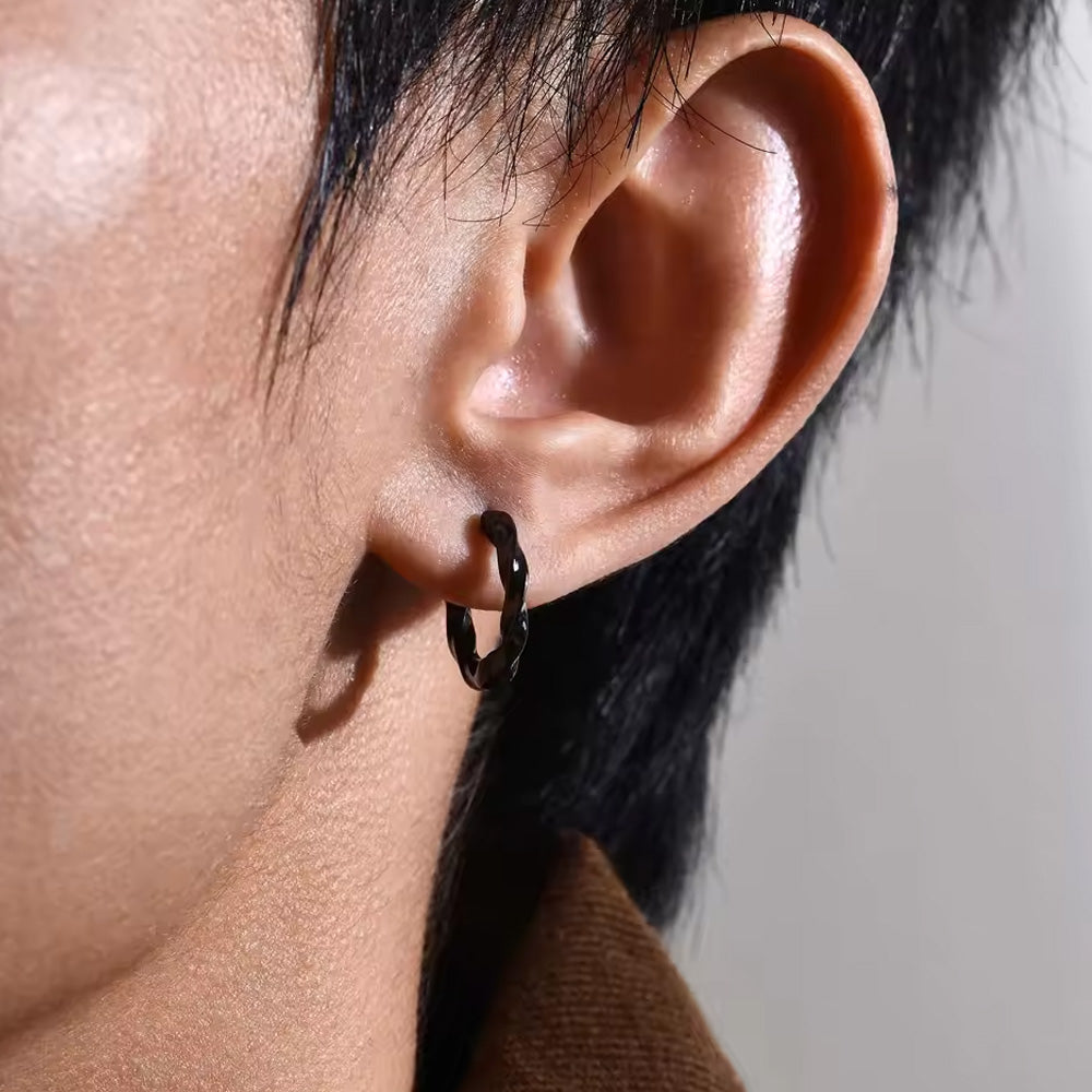 Stainless Steel Twisted Mobius Huggie Earrings
