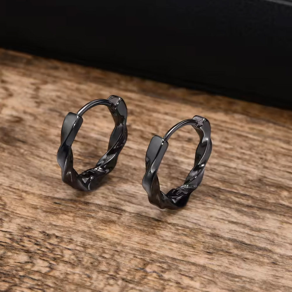 Stainless Steel Twisted Mobius Huggie Earrings