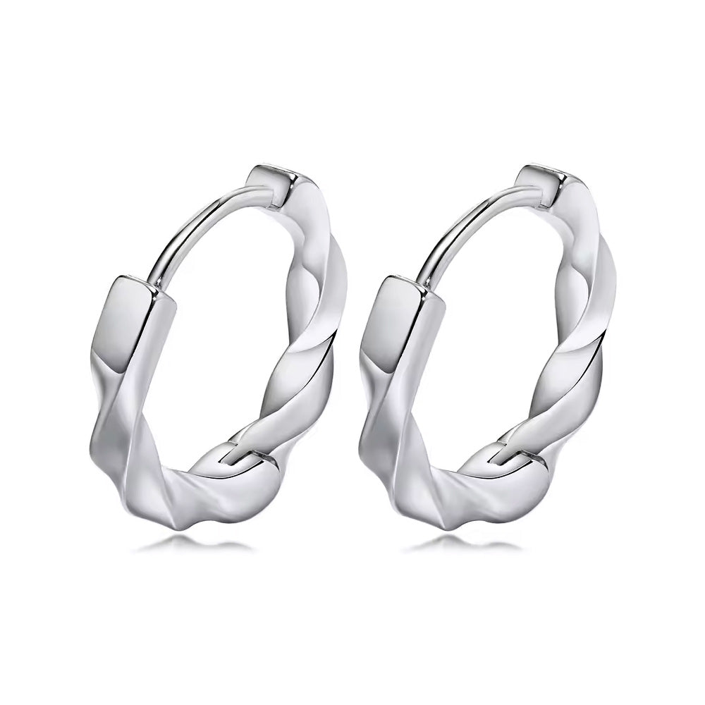 Stainless Steel Twisted Mobius Huggie Earrings