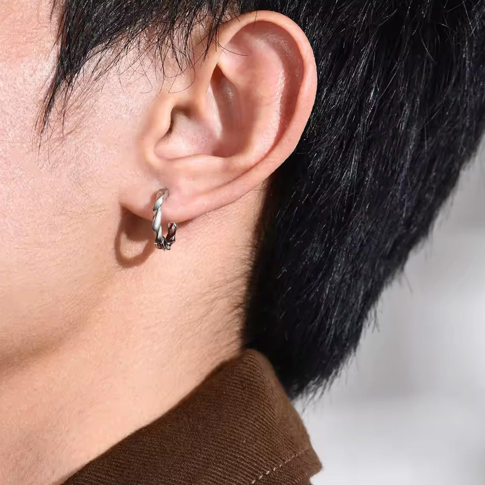 Stainless Steel Twisted Mobius Huggie Earrings
