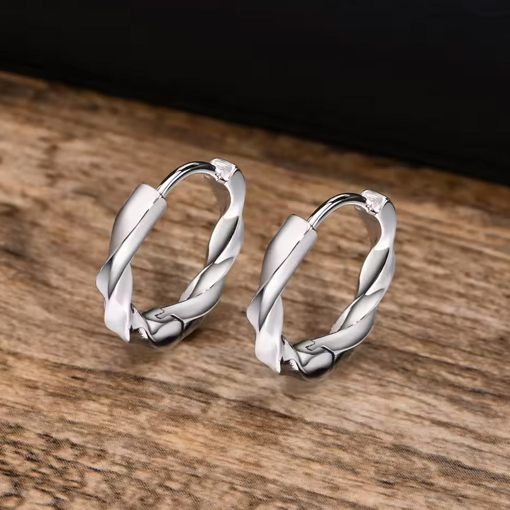 Stainless Steel Twisted Mobius Huggie Earrings