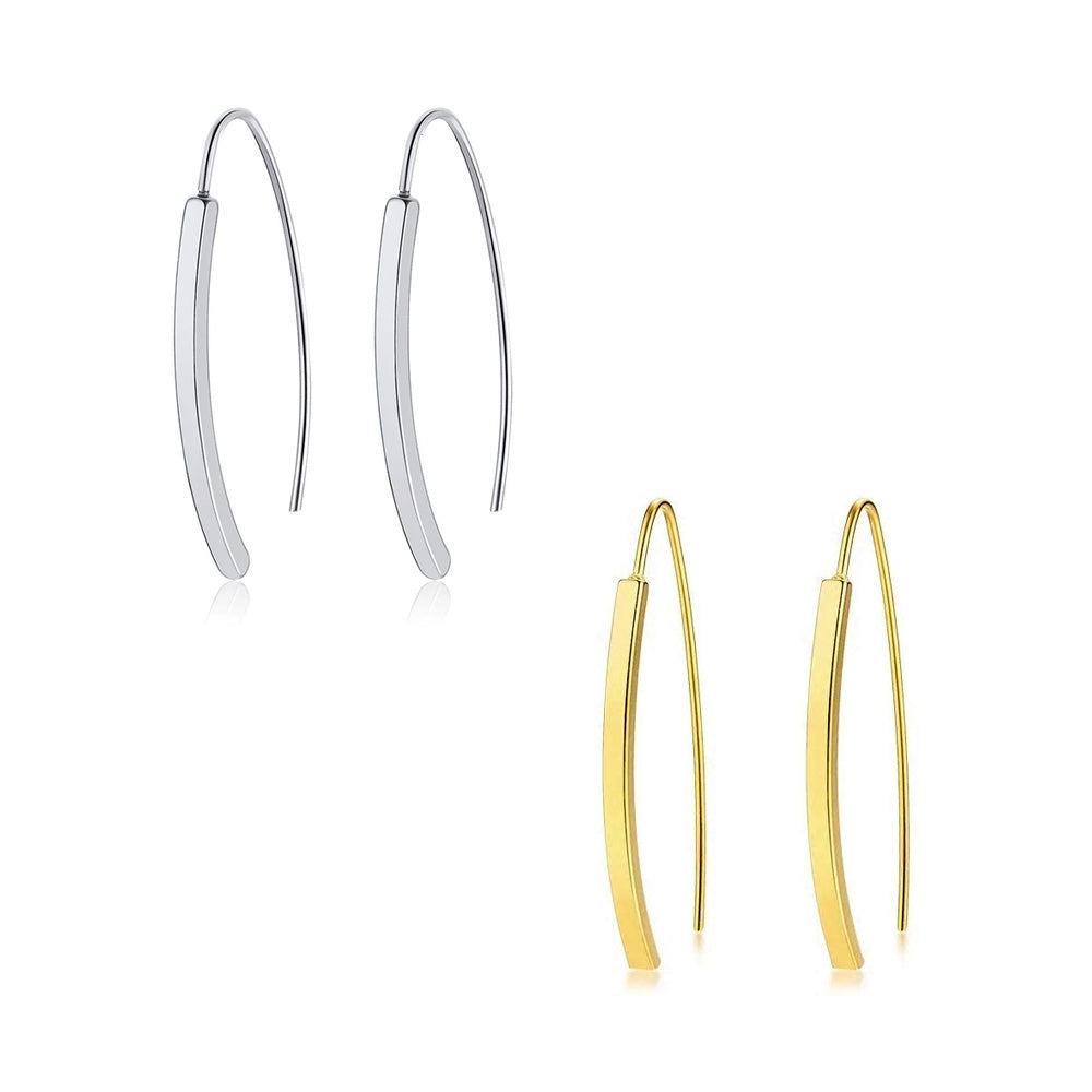 Stainless Steel Curved Pillar Hook Earrings