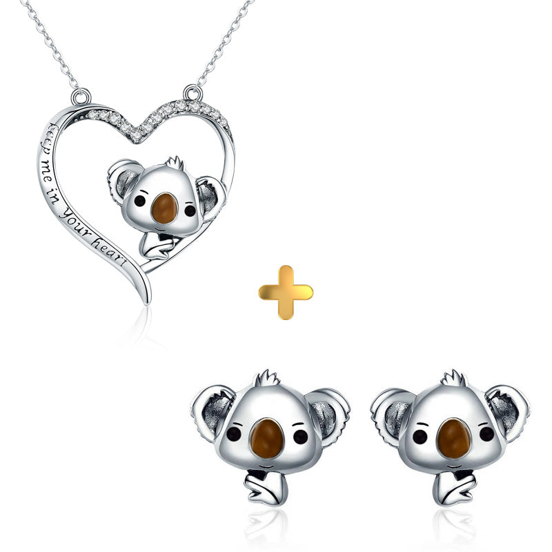 Sterling Silver Koala Stud Earrings + Necklace