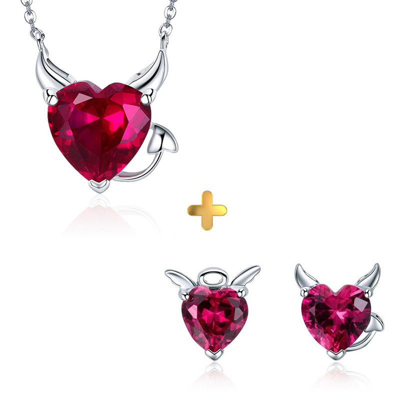 Sterling Silver Devil's Heart Earrings + Necklace