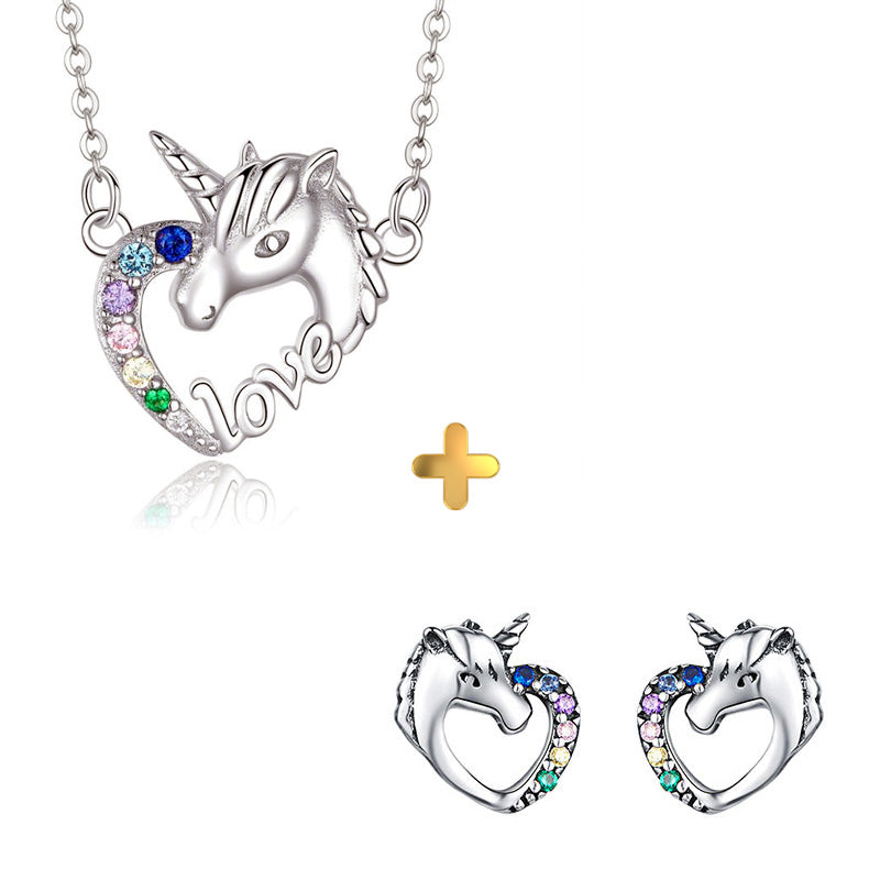 Sterling Silver Lucky Unicorn Earrings + Necklace