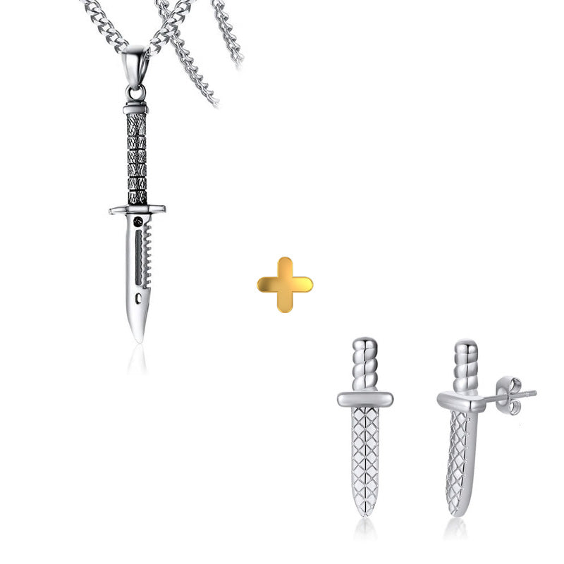 Stainless Steel Knife Earrings + Necklace