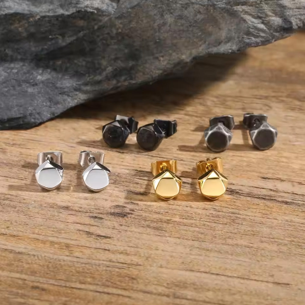 Stainless Steel Geometric Pentagon Stud Earrings