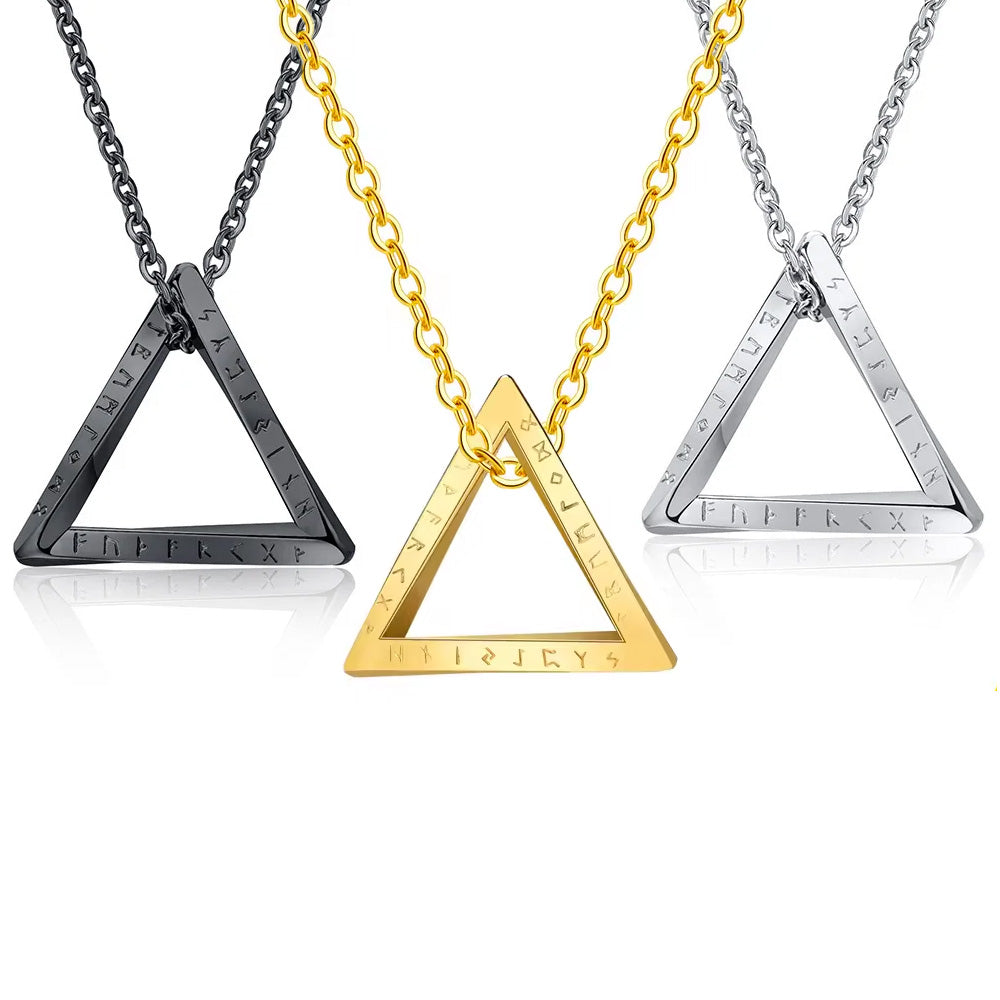 Stainless Steel Nordic Rune Triangle Necklace